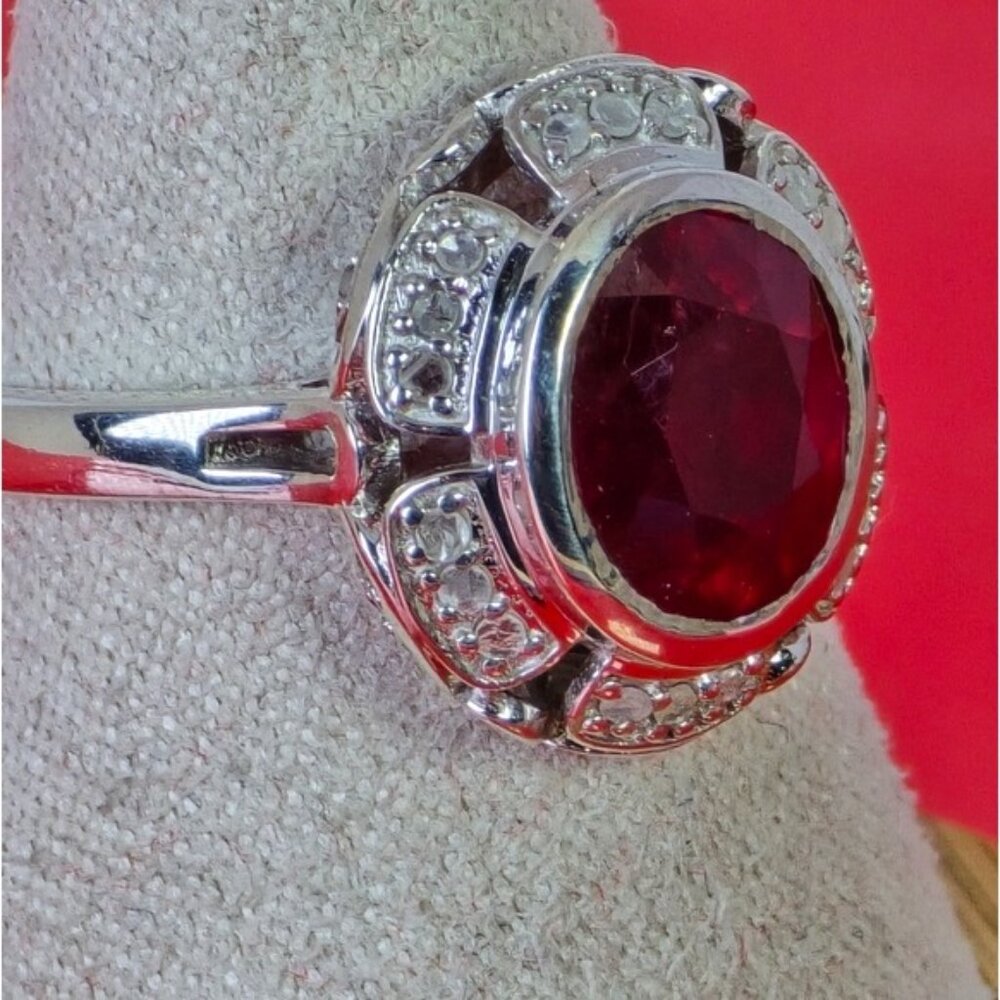 925 Sterling Silver Ring Sz 6.5 with Natural Ruby & Natural Diamonds - Picture 11 of 14